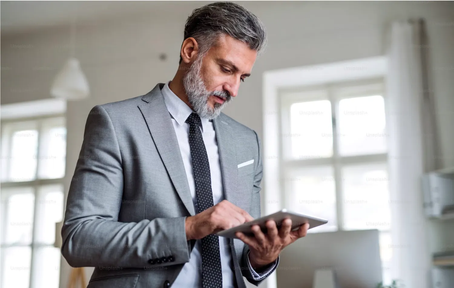 Professional reviewing documents